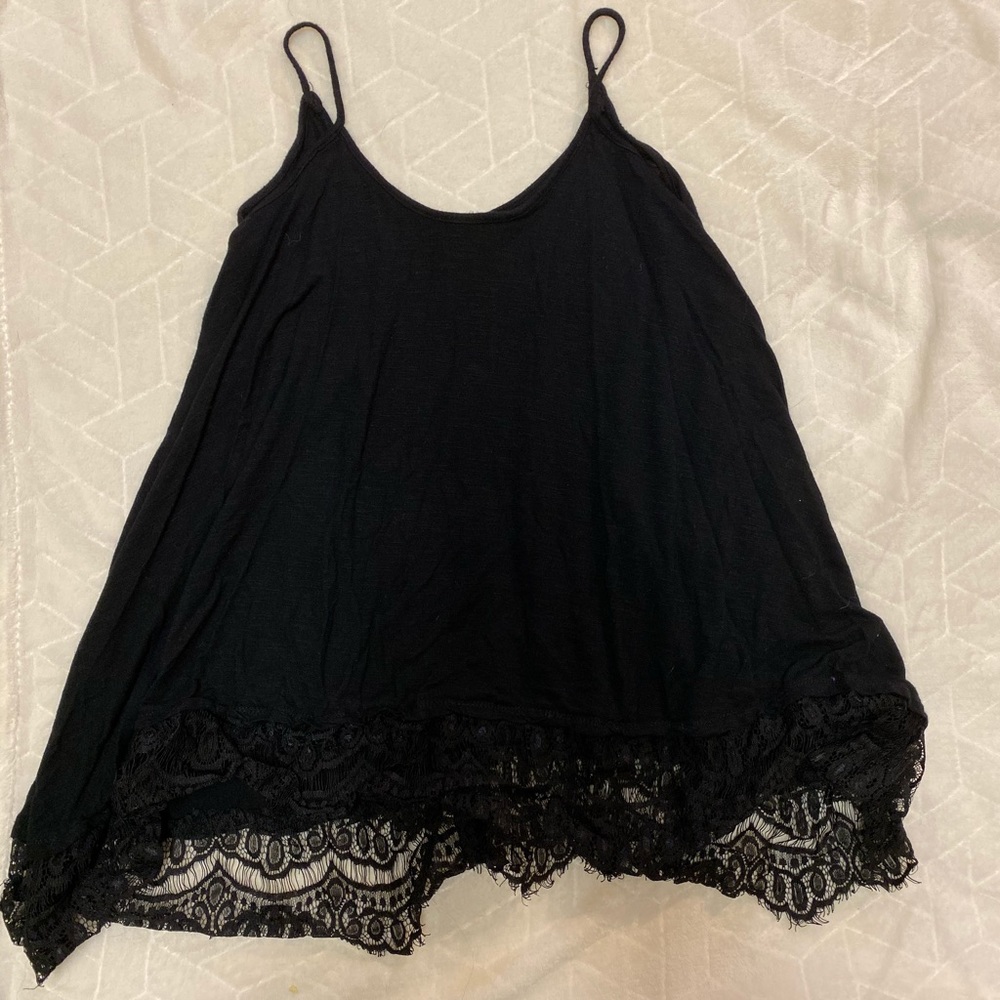 High-Low Black Lacy Tank Top